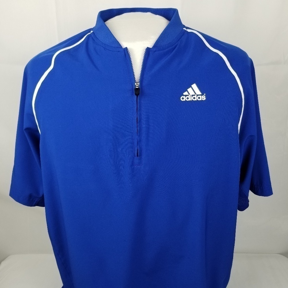 ADIDAS-  Mens Medium M  Royal Blue/White Pipe Pullover Windbreaker Quarter Zip